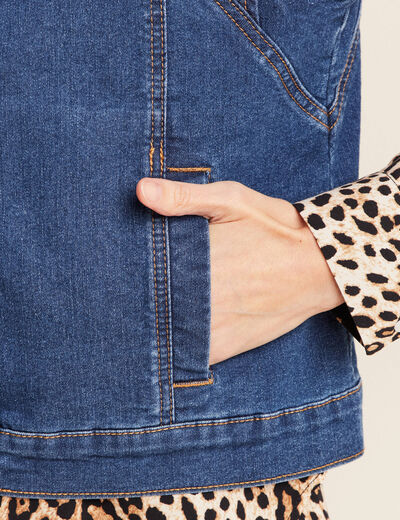 Veste droite sans manches en jean denim stone femme