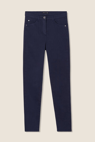 Pantalon léger taille haute 7/8ème bleu marine femme