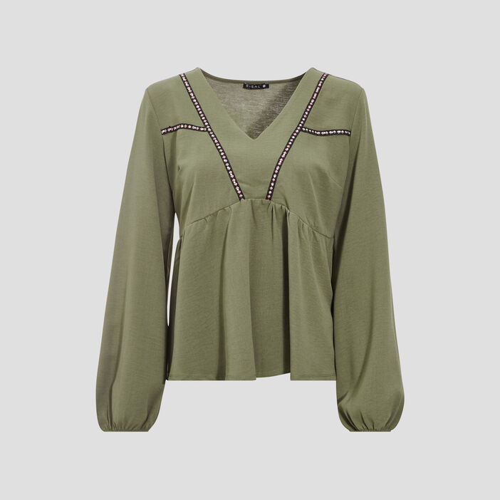 T-shirt manches longues vert kaki femme