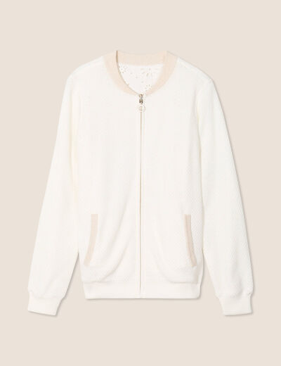 Veste réversible brodée ecru femme