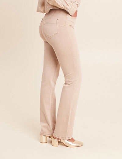 Jean coupe droite taille haute denim beige femme