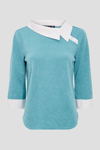 T-shirt manches 3/4 bleu canard femme