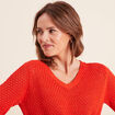 Pull manches longues col en V orange fonc&eacute; femme