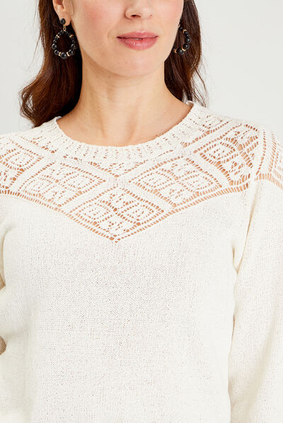 Pull col rond ivoire femme