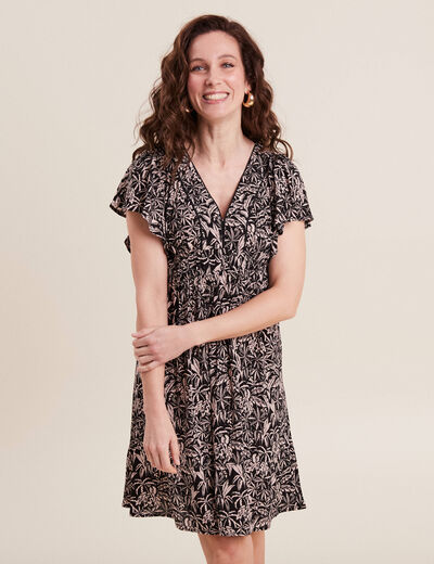 Robe évasée manches courtes noir femme