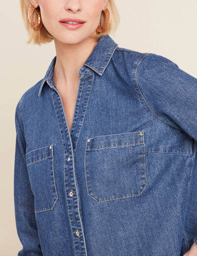 Chemise manches longues jean denim stone femme