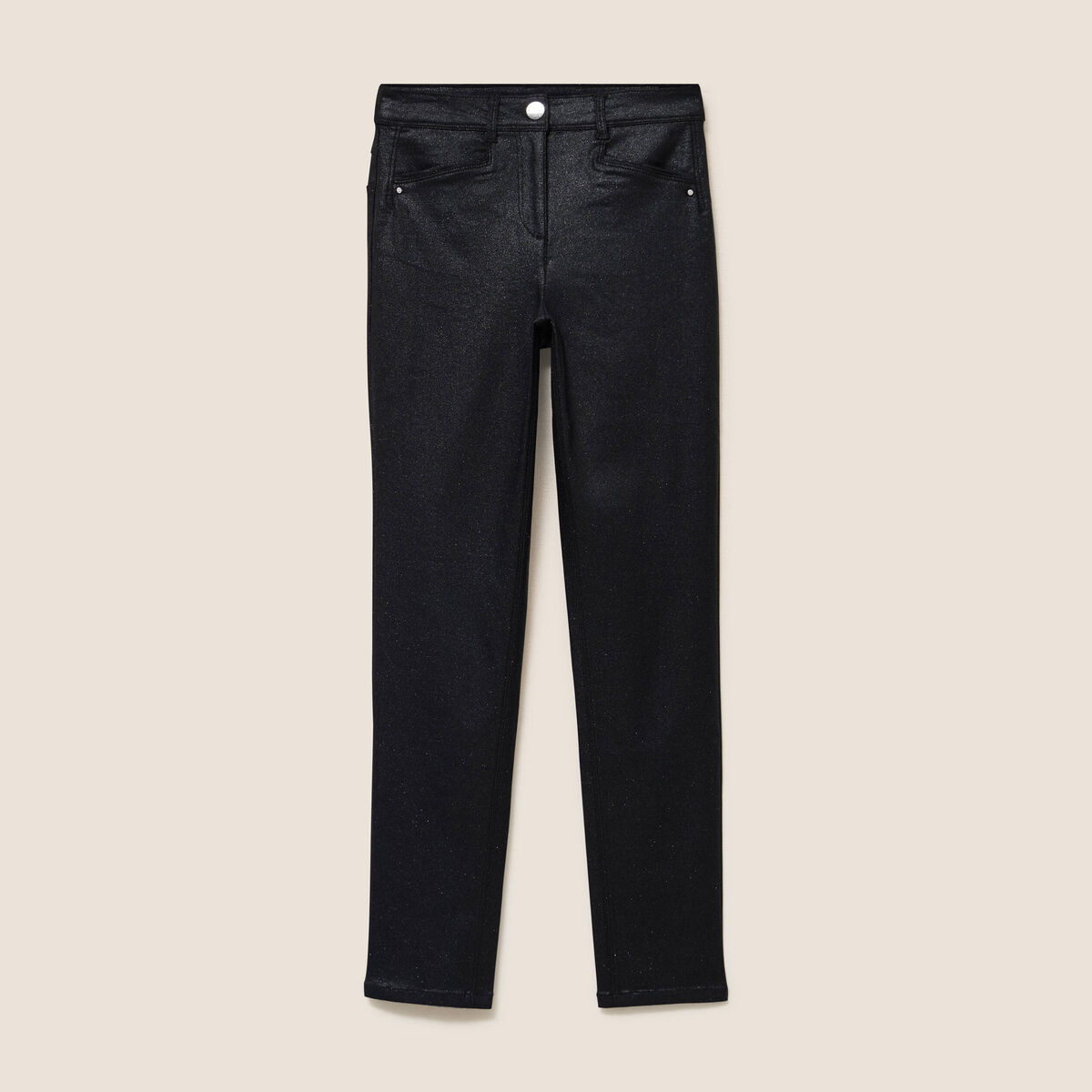 Pantalon iris&eacute; en similicuir noir femme