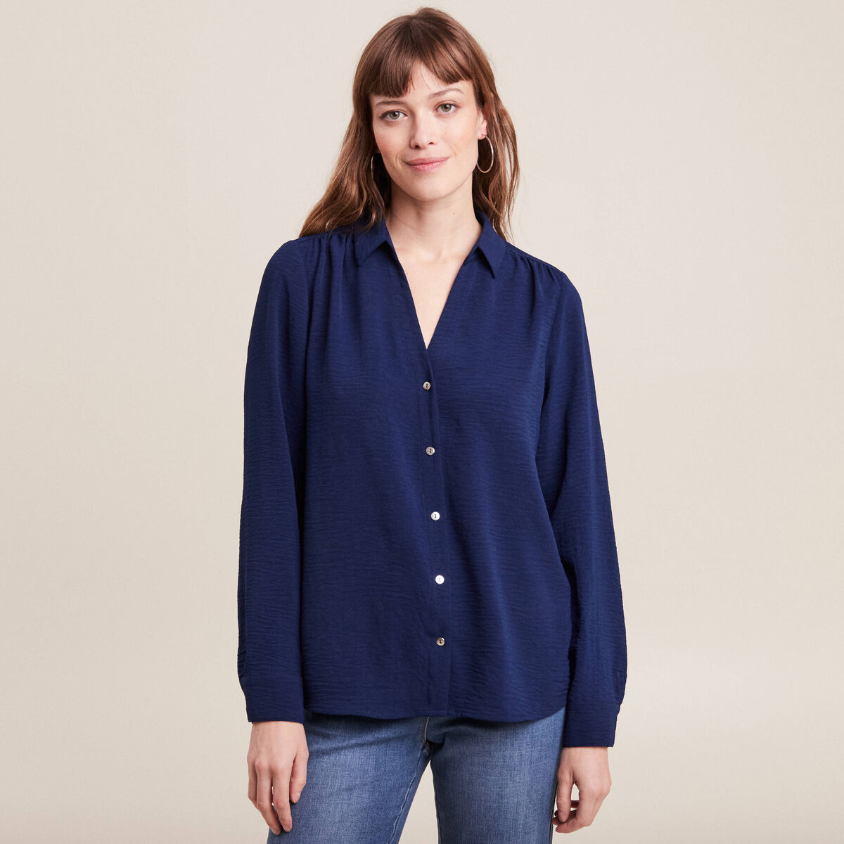 Chemise à manches longues bleu marine femme