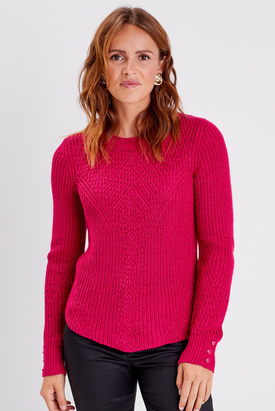 Pull manches longues rose framboise femme