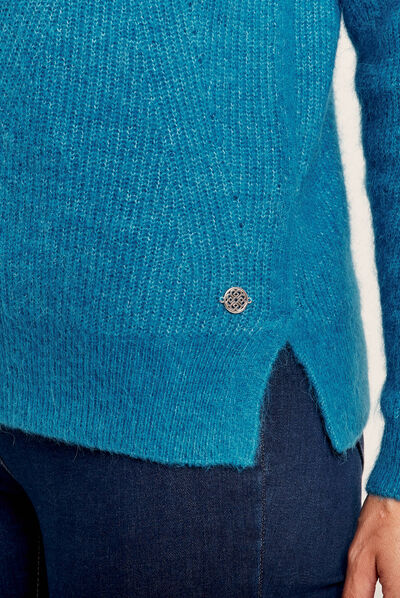Pull manches longues bleu canard femme