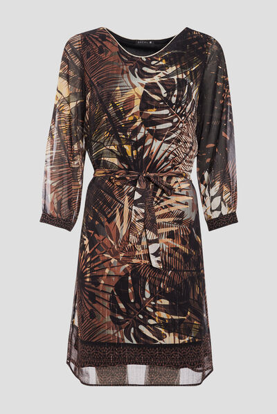 Robe droite manches 3/4 noir femme