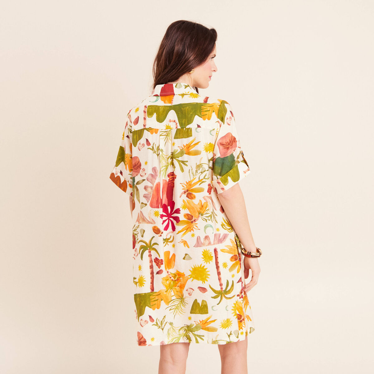 Robe droite courte manches courtes multicolore femme