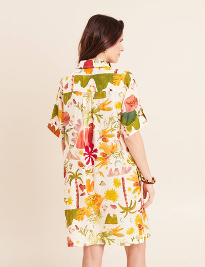 Robe droite courte manches courtes multicolore femme