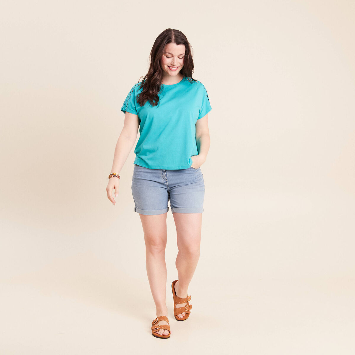 Short droit taille standard denim baby bleu femme