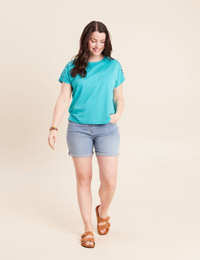 Short droit taille standard denim baby bleu femme