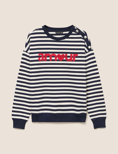 Sweat col rond &agrave; message bleu femme