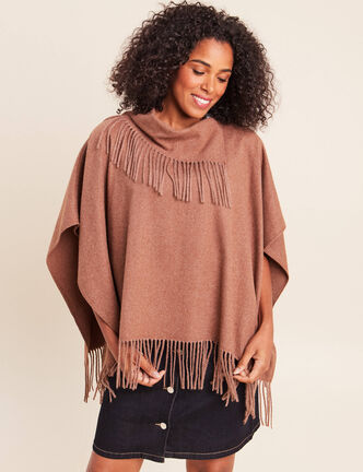 Poncho col b&eacute;nitier sans manches beige femme