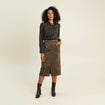 Jupe longue droite su&eacute;dine vert kaki femme