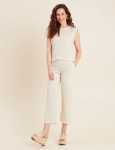 Pantalon maille large ecru femme