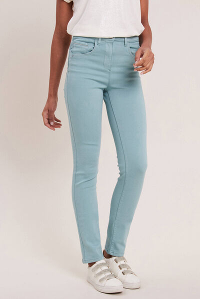 Pantalon ajusté taille haute bleu canard femme
