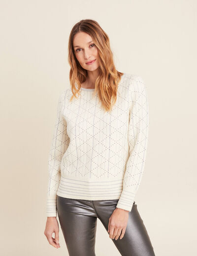 Pull manches longues clous ecru femme