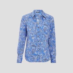 Chemise manches longues bleu femme