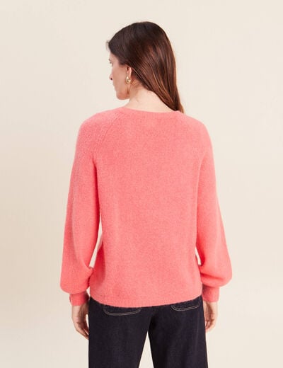 Pull col rond manches longues rose framboise femme