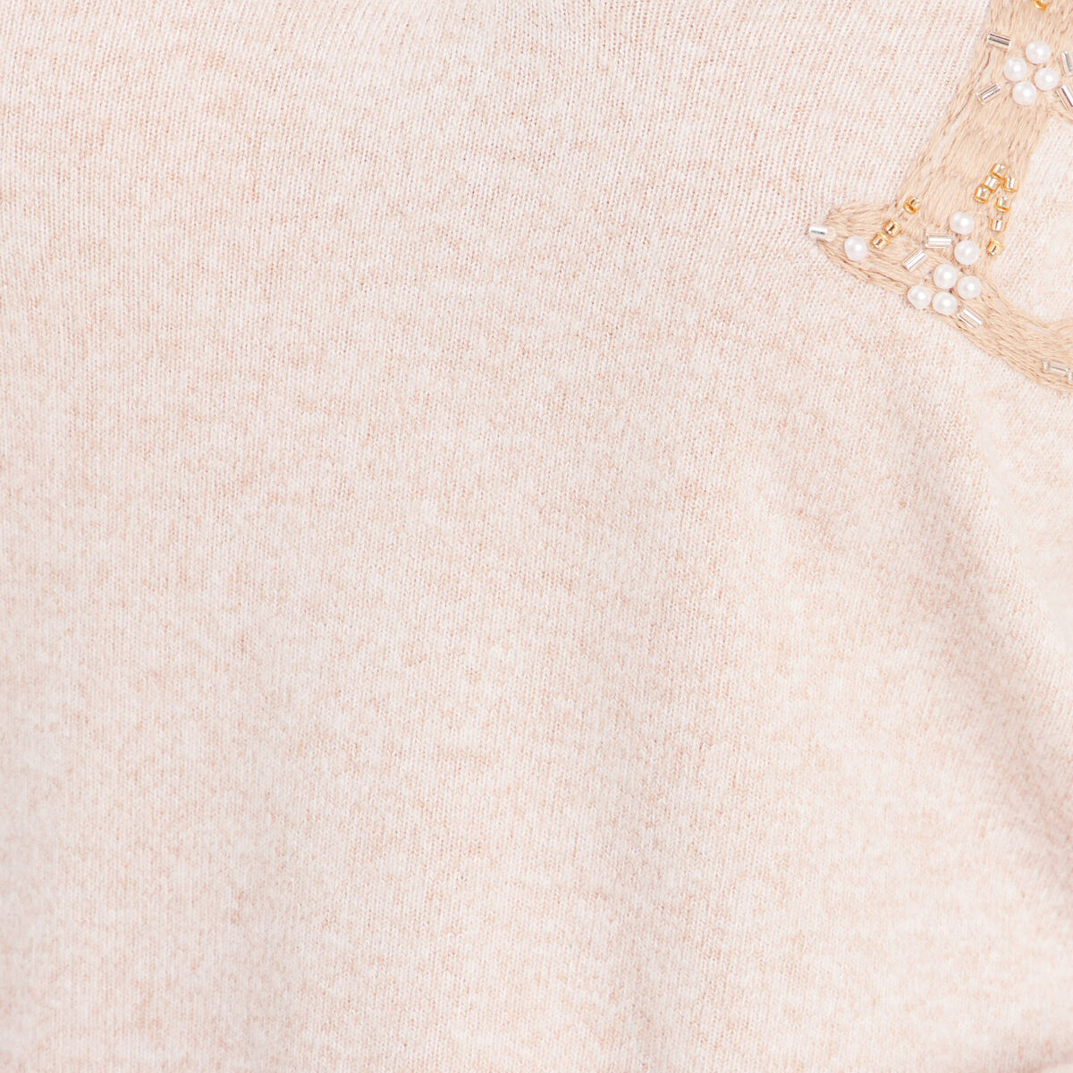Polo manches longues col chemise brod&eacute; creme femme