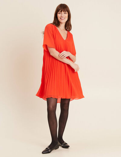 Robe droite plissée orange foncé femme