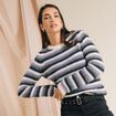 Pull manches longues col rond bleu femme