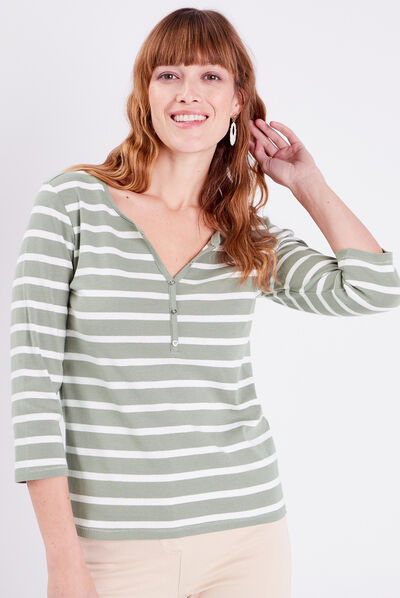 T-shirt manches 3/4 vert clair femme
