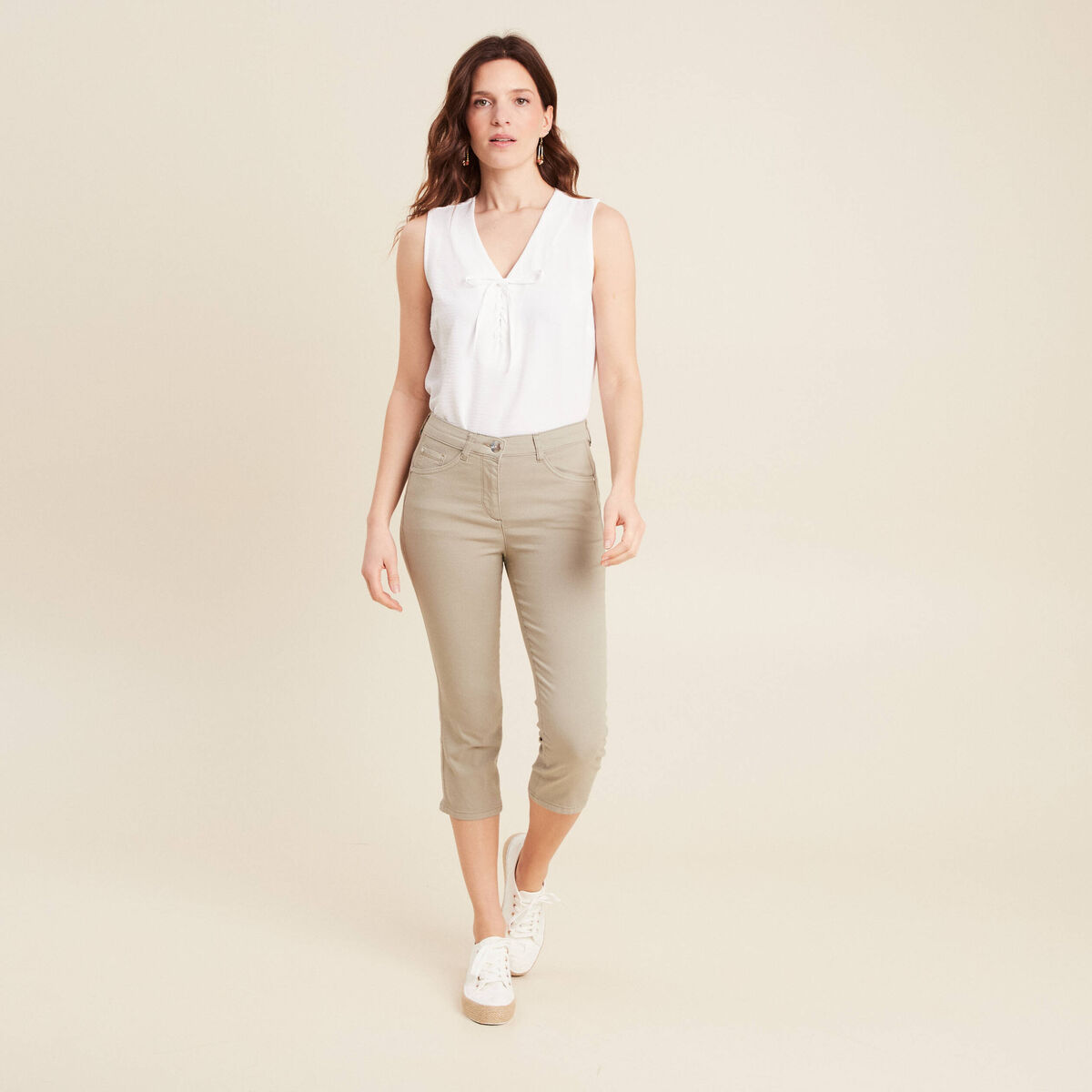 Pantacourt droit taille standard vert clair femme
