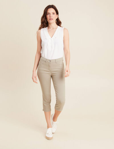 Pantacourt droit taille standard vert clair femme