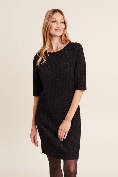 Robe droite manches 3/4 noir femme