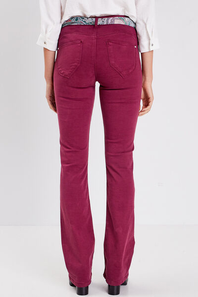 Pantalon bootcut ceinturé bordeaux femme