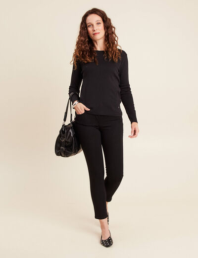 T-shirt ajusté col rond manches longues noir femme