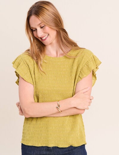 T-shirt col rond manches courtes vert olive femme