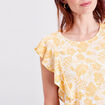 T-shirt manches courtes ajour&eacute; jaune moutarde femme