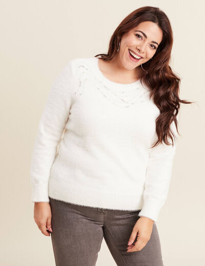 Pull manches longues ecru femme