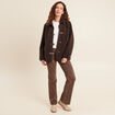 Manteau droit effet mouton marron fonc&eacute; femme