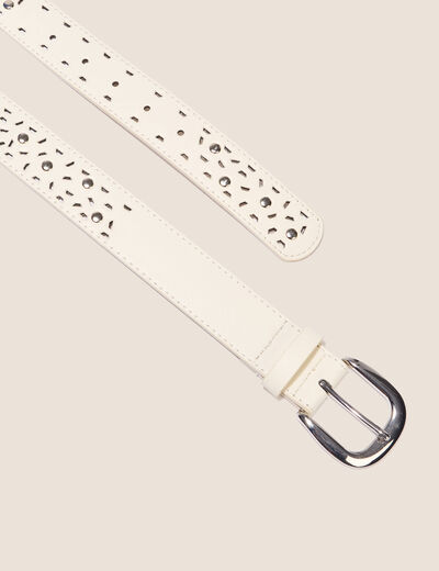 Ceinture perforée et cloutée ecru femme