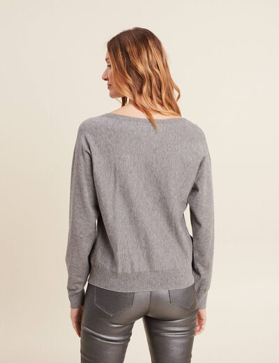 Pull manches longues strass gris clair femme