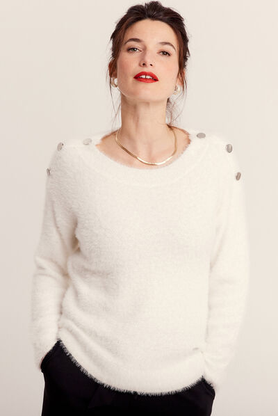Pull manches longues ecru femme