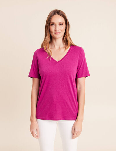 T-shirt col v manches courtes violet femme