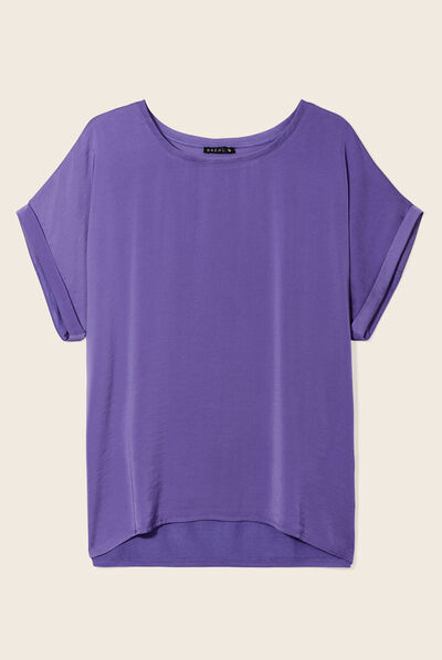 T-shirt manches courtes satin violet femme