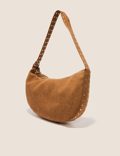 Sac en bandouli&egrave;re aspect daim marron fonc&eacute; femme