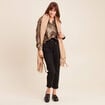 Chemise droite mi-longue brillante noir femme