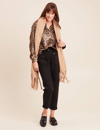 Chemise droite mi-longue brillante noir femme
