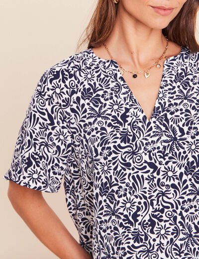 Blouse ample manches courtes fluide bleu femme