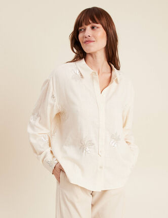 Chemise avec sequins ecru femme